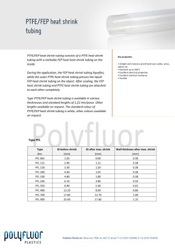 PTFE-FEP heat shrink tubing