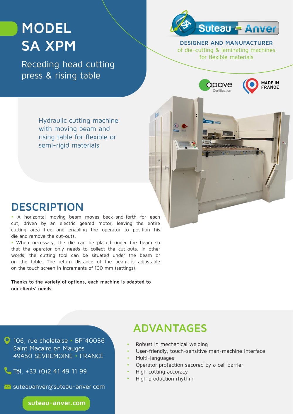 Product sheet &ndash; SA XPM EN - Suteau-Anver