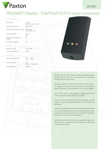 DS1001 PROXIMITY Reader - P38/P50/P75/P75 screw connector