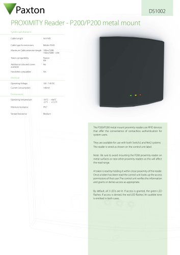 DS1002 PROXIMITY Reader - P200/P200 metal mount