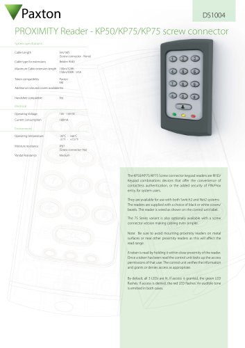 DS1004 PROXIMITY Reader - KP50/KP75/KP75 screw connector