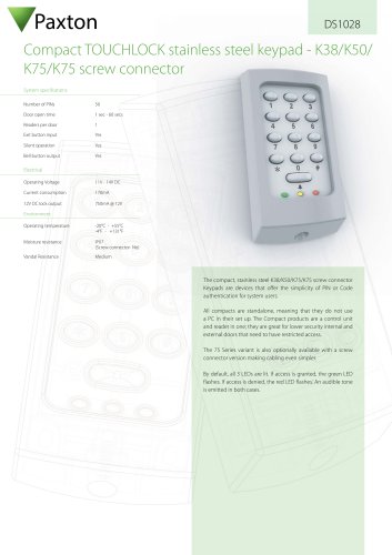 DS1028 Compact TOUCHLOCK stainless steel keypad - K38/K50/K75 screw connector