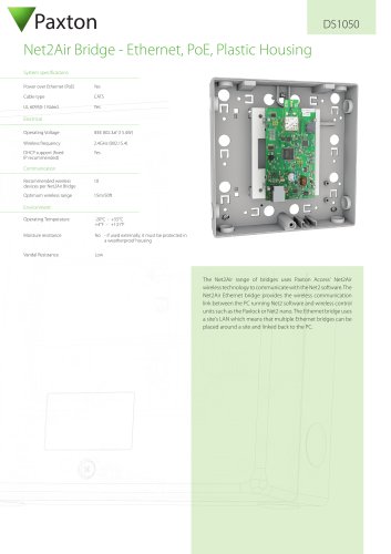 DS1050 Net2Air Bridge - Ethernet, PoE, Plastic Housing