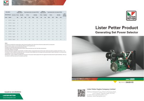 Lister Petter Product Generating Set Power Selector