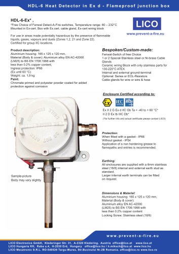 LICO HDL6 - Flame-proof Ex D Heat- Overheat- & Fire Detector