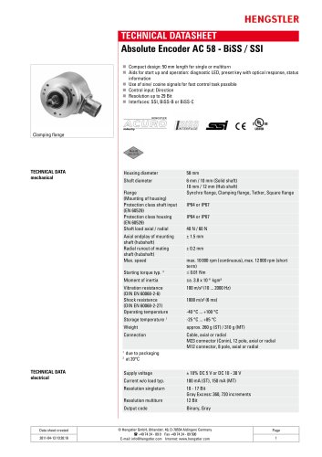 Absolute Encoder AC 58 - BiSS / SSI