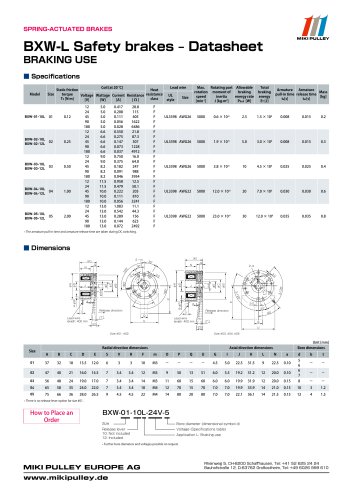 BXW Model datasheets