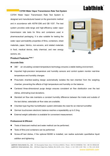 C370H Water Vapor Transmission Rate Test System - Gravimetric Method, ASTM E96, WVTR