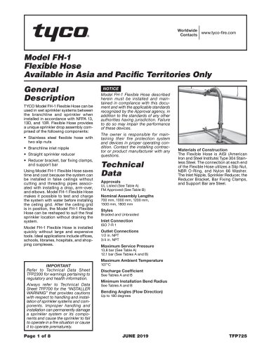 Model FH-1 Flexible Hose Available in Asia and Pacific Territories Only