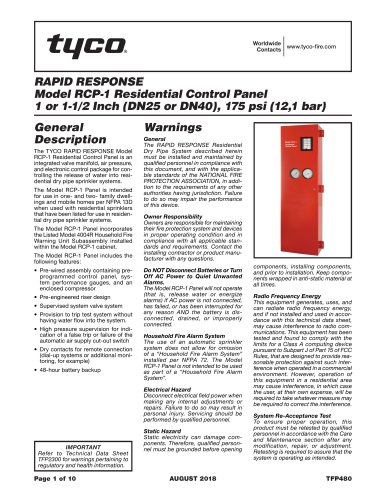 RAPID RESPONSE Model RCP-1 Residential Control Panel