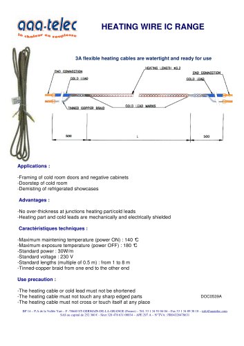 Heating wire for cold room doors and refrigerated showcases