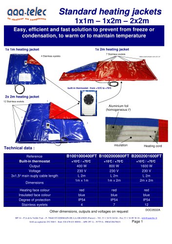 Standard heating covers 1m², 2m² and 4m²