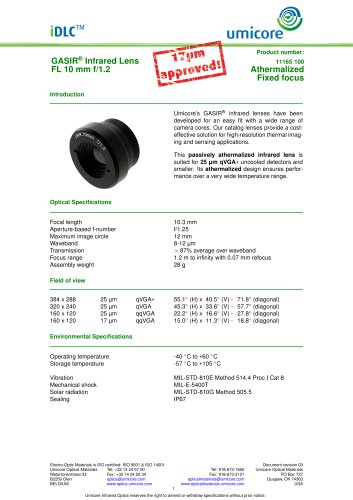 10 mm f/1.2 - Athermalized Infrared Lens