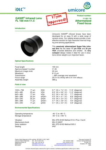 100 mm f/1.5 - Athermalized Infrared Lens