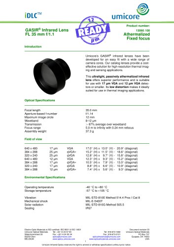 35 mm f/1.1 - Athermalized Infrared Lens