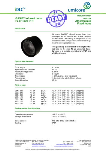 8.1 mm f/1.1 - Athermalized Infrared Lens