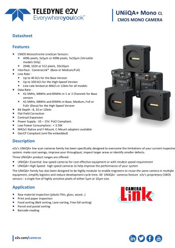 UNiiQA+ mono CameraLink datasheet