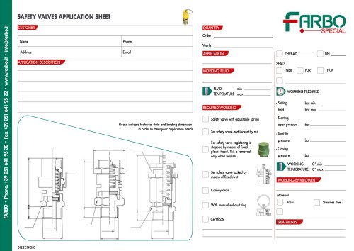 Special Safety valves | Application sheet