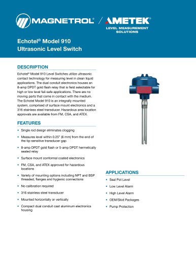 Echotel 910 - Ultrasonic Contact Level Switch