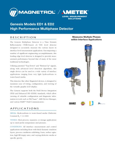 Genesis Models ED1 & ED2 Multiphase Detector