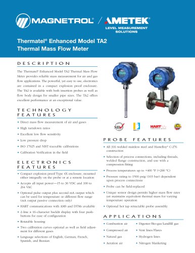 Thermatel TA2 - Thermal Mass flow Meter