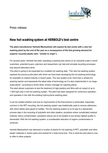 New hot washing system at HERBOLD’s test centre