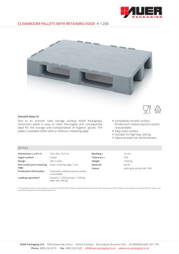 CLEANROOM PALLETS WITH RETAINING EDGE H 1208