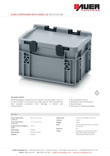 EURO CONTAINERS WITH HINGE LID ED 21512 HG