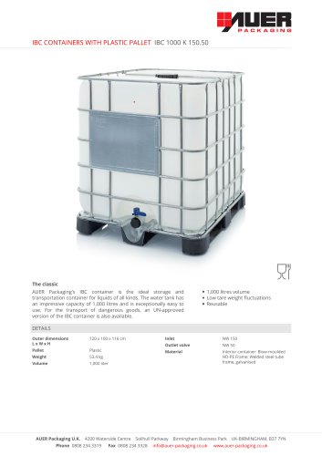 IBC CONTAINERS WITH PLASTIC PALLET IBC 1000 K 150.50