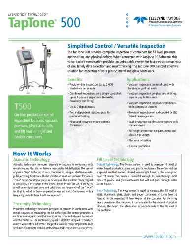 Taptone 500 - Multi-Function Inspection System for Plastic, Metal and Glass Containers