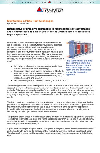 Maintaining a Plate Heat Exchanger