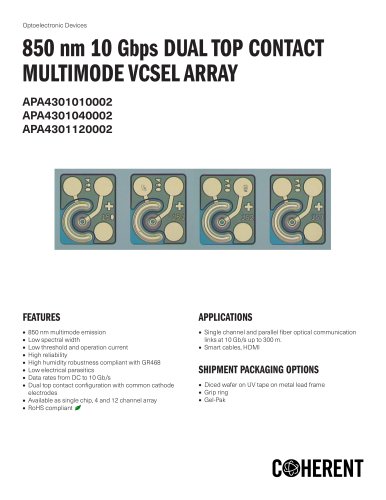 850 nm 10 Gbps DUAL TOP CONTACT MULTIMODE VCSEL ARRAY