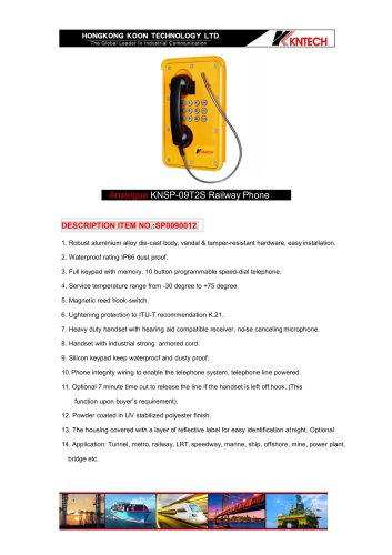 heavy duty telephone without door KNSP-09T2S analogue