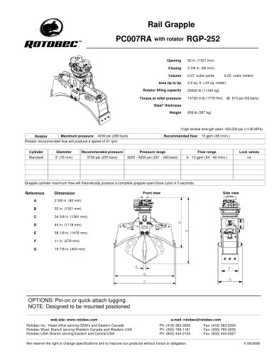 Rail Grapple PC007RA with rotator RGP-252