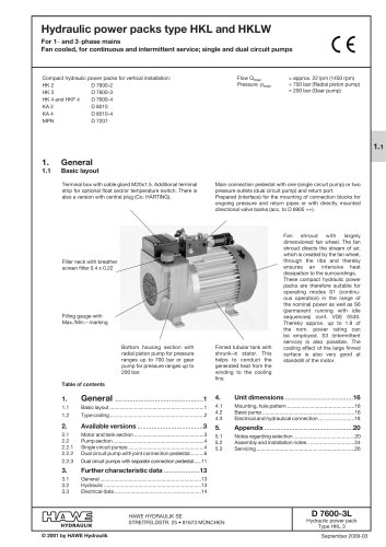 Hydraulic power packs type HKL and HKLW