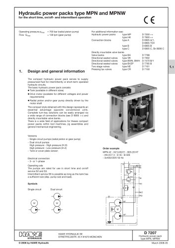 Hydraulic power packs type MPN and MPNW