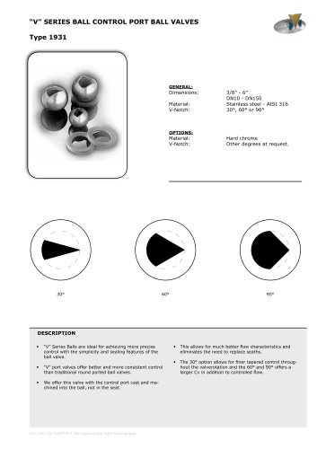 “V” SERIES BALL CONTROL PORT BALL VALVES