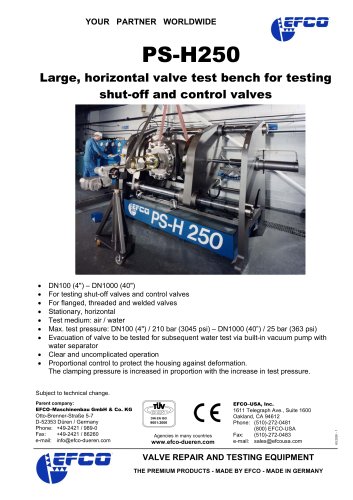 Large, horizontal valve test bench for testing shut-off and control valves