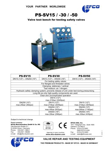 Valve test bench for testing safety valves PS-SV15