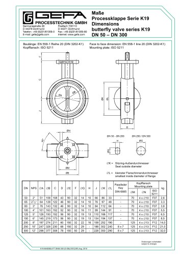 butterfly valve series K19 DN 50 ? DN 300