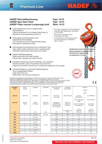 14/12 Spur Gear Hoist