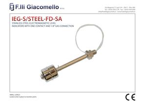 Stainless steel electromagnetic level indicators with one contact and 1/8” gas connection.