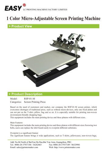 1 Color Micro-Adjustable Screen Printing Machine