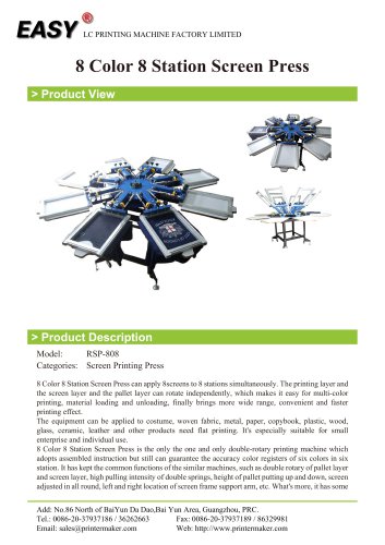 8 Color 8 Station Screen Press