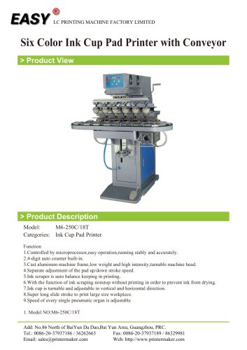 Six Color Ink Cup Pad Printer with Conveyor