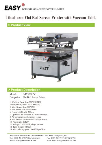 Tilted-arm Flat Bed Screen Printer with Vaccum Table