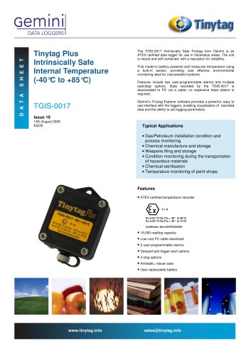 ATEX rated temperature logger