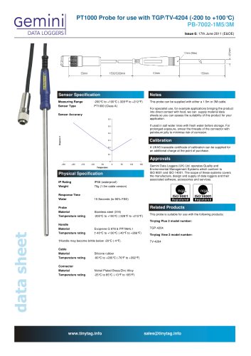 PT1000 probe for use with TGP/TV-4204 (-200 to +100°C).