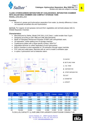 CLASS I HYDROCARBON SEPARATORS BY COALESCENCE, SEPARATION CHAMBER WITH ADJUSTABLE SKIMMER AND COMPACT STORAGE TANK