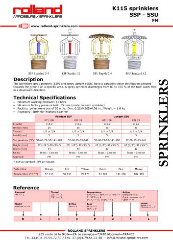 K115 sprinklers SSP - SSU FM